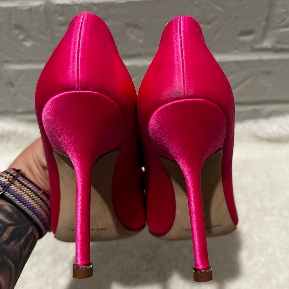 Manolo Blahnik Hangisi 105mm Embellished Pink Satin Pump Size 37 - Picture 7 of 12